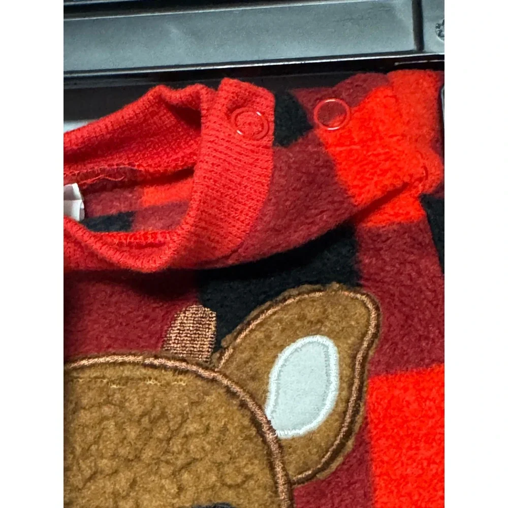 Rudolph the Red Nosed Reindeer‎ Baby Pajamas Red Black Buffalo Check Fleece 3m